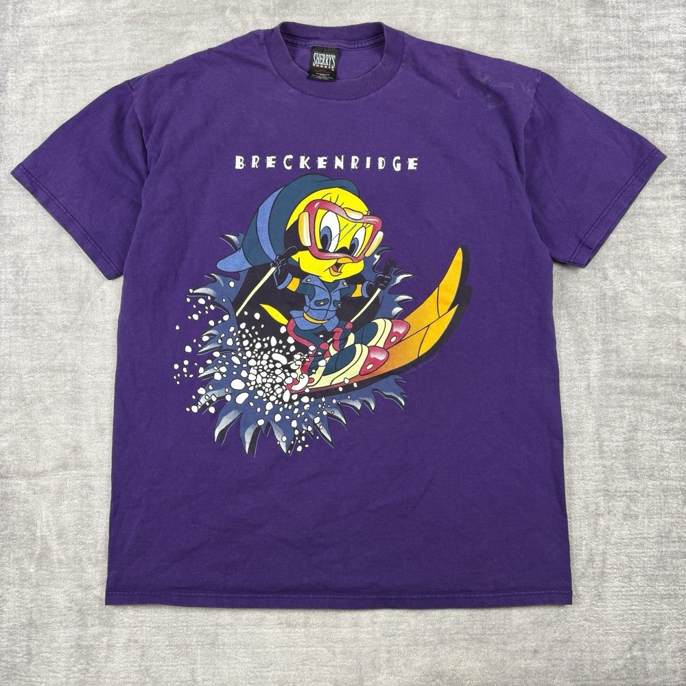 Vintage Loony Tunes Shirt Mens Large Purple 90s‎ Tweety Bird Breckenridge Ski
